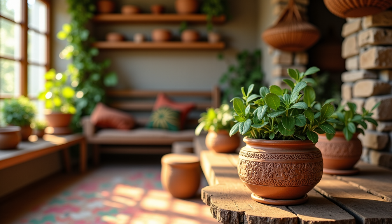 Illustration : rusticité, artisanat pots de fleurs, carreaux de sol, — éléments essentiels pour une ambiance chaleureuse chez soi
