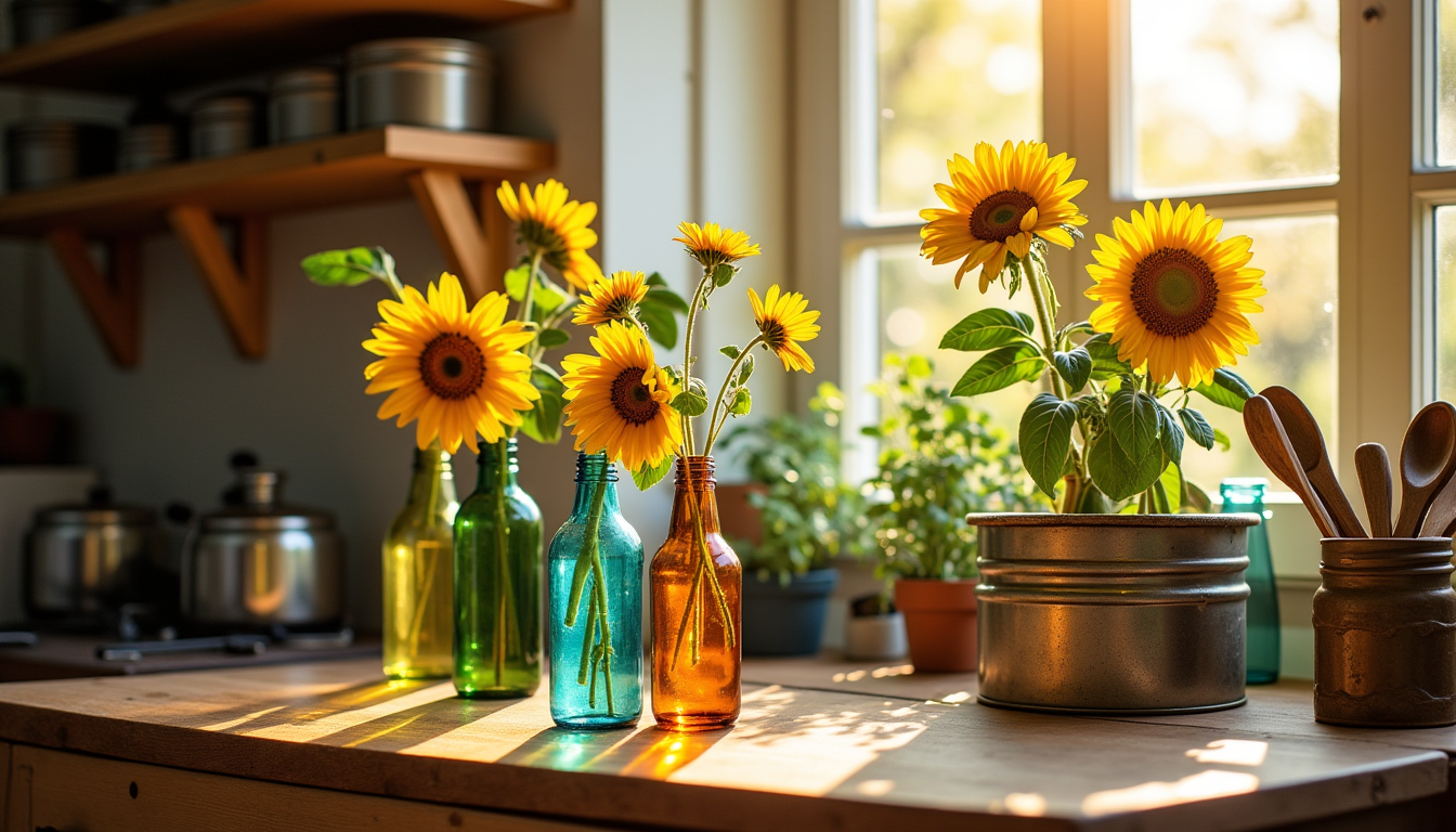 Illustration : peuvent servir de vases pour des fleurs fraîches — créer des ambiances uniques avec des objets de récup