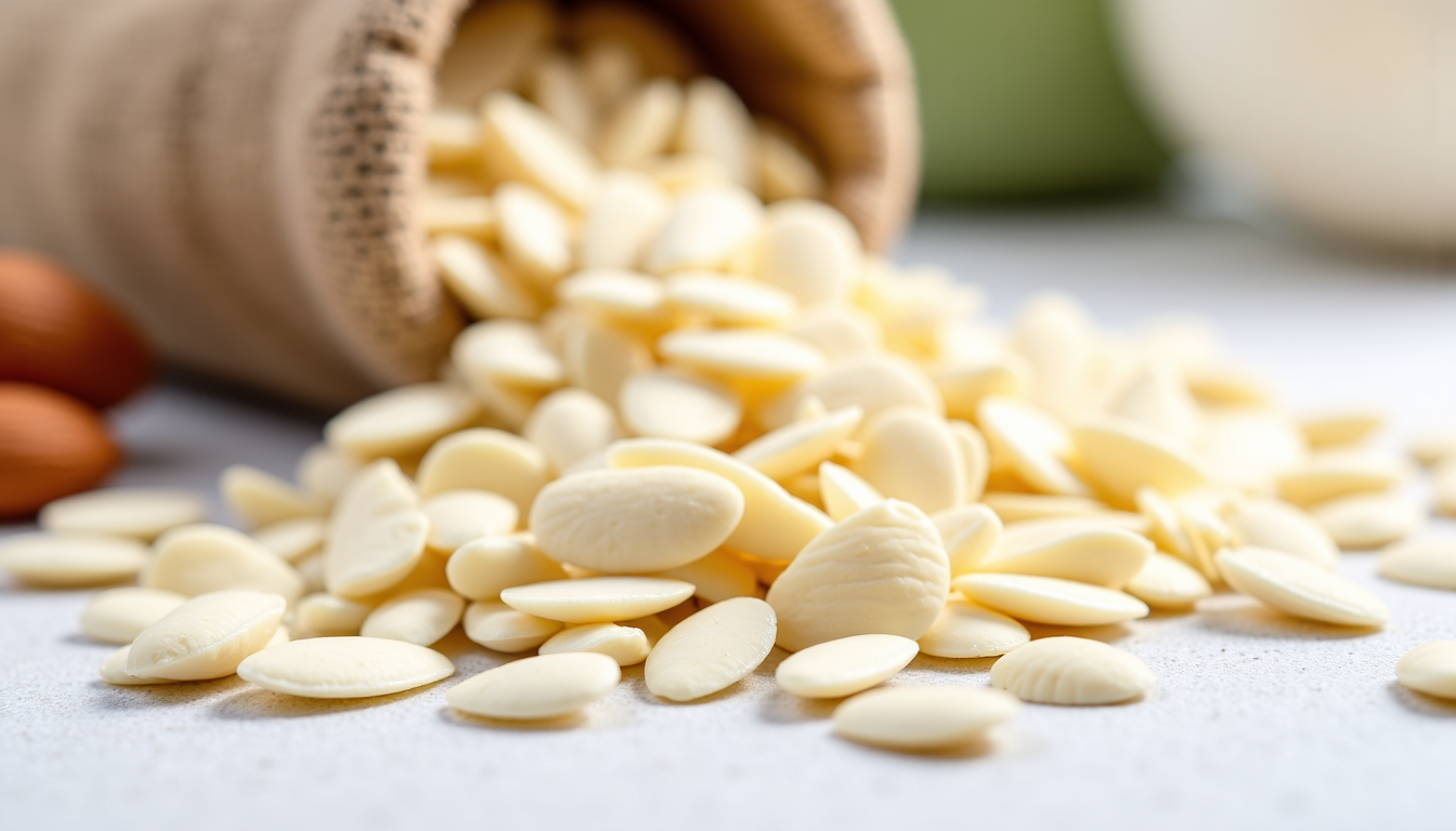 Illustration : fines lamelles d'amandes émondées, les amandes effilées sont — amandes en gros pour les professionnels : la solution color foods pour éviter les ruptures de stock