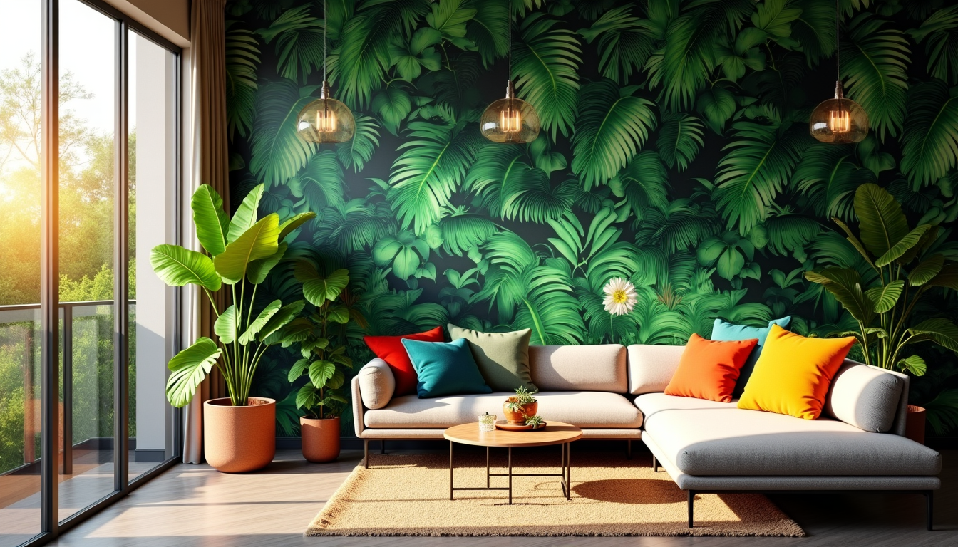 Illustration : le style "jungle exotique luxueux" est particulièrement en — papier peint salon : découvrez les tendances indispensables pour un intérieur moderne