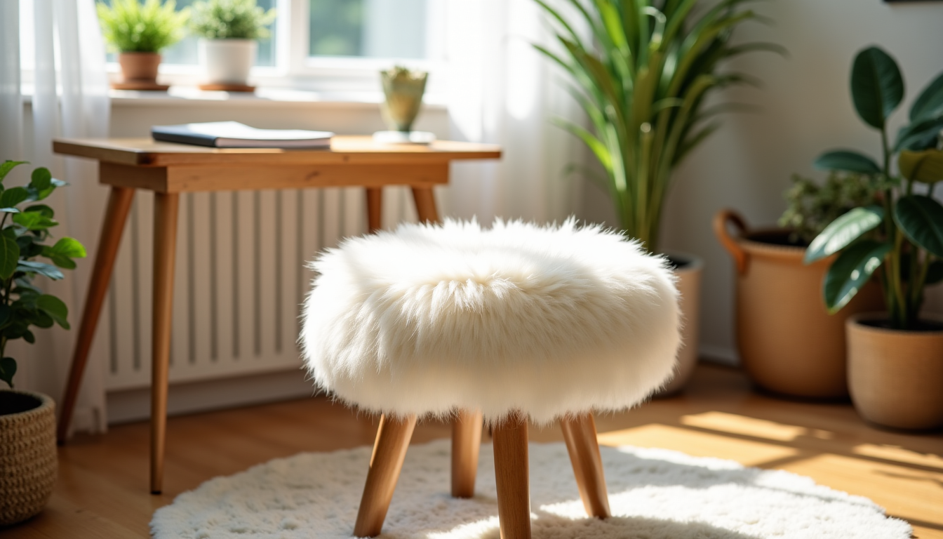 Illustration : même un espace de travail peut bénéficier de — intégrer un tabouret en fourrure pour créer une ambiance cocooning chez soi