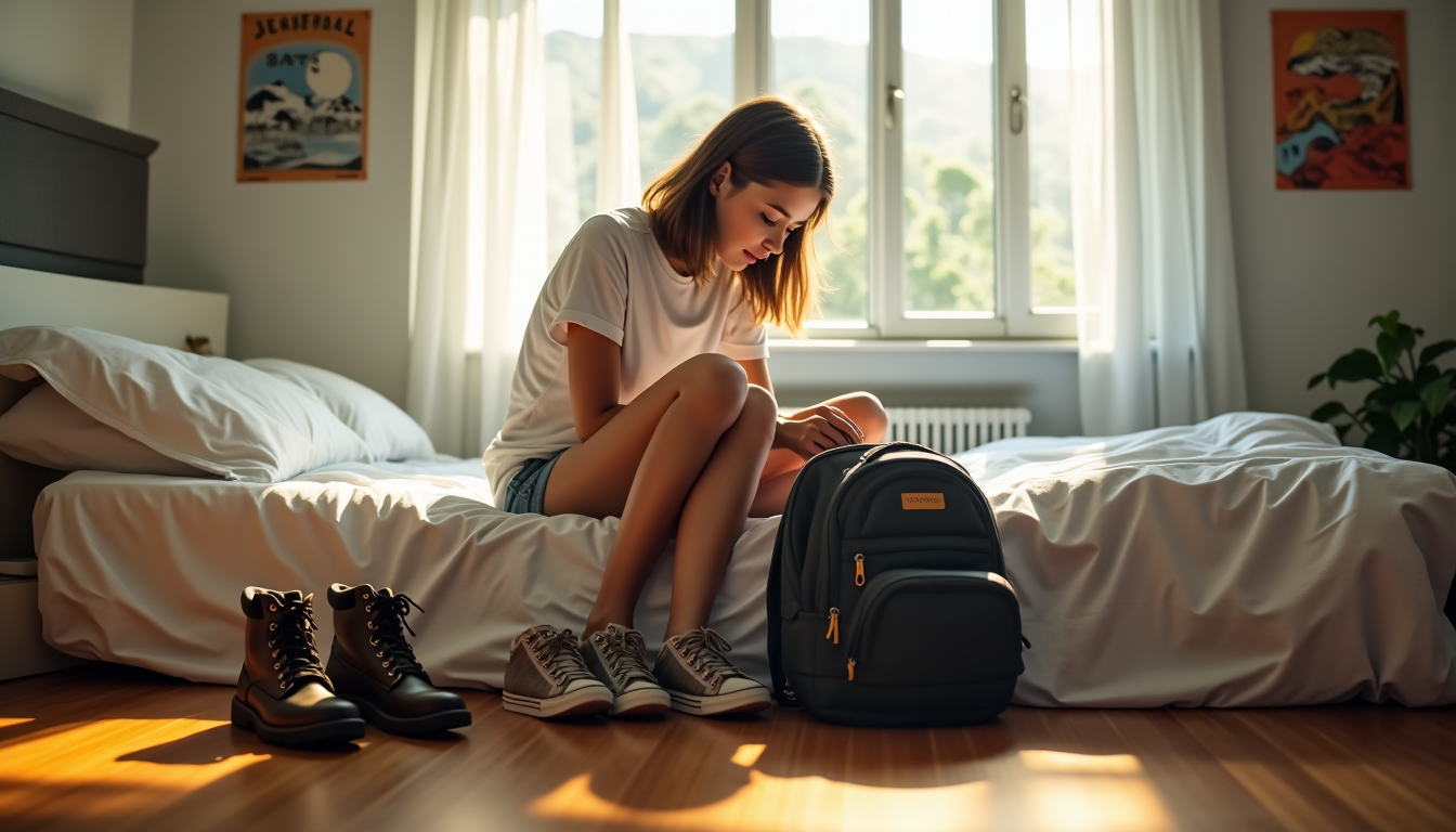 Illustration : limitez-vous à deux ou trois paires de chaussures — voyagez léger : astuces pour un sac à dos optimisé