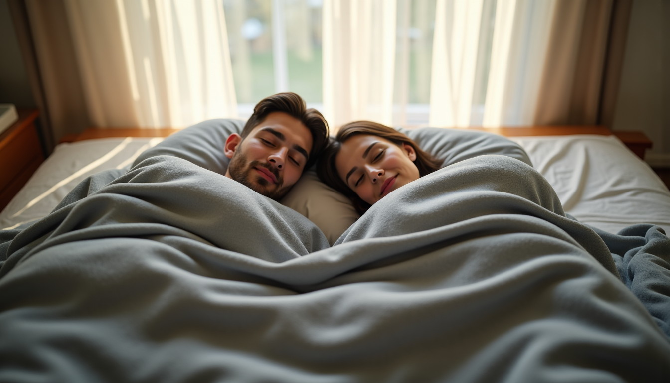 Illustration : l'objectif est que la couverture reste centrée sur — couverture lestée 2 personnes : comment choisir le poids idéal pour votre couple ?