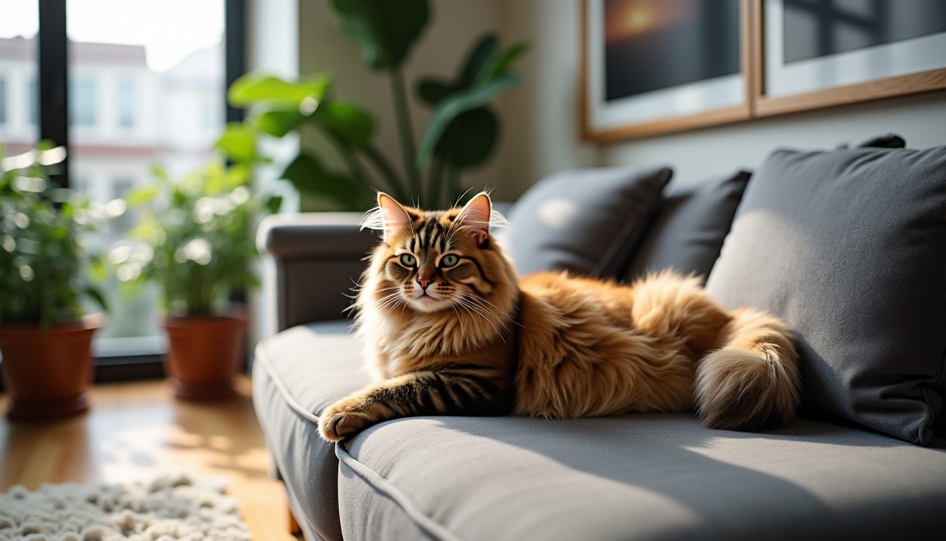 Illustration : ours. son long pelage nécessite un brossage régulier — races de chats idéales pour vivre en appartement