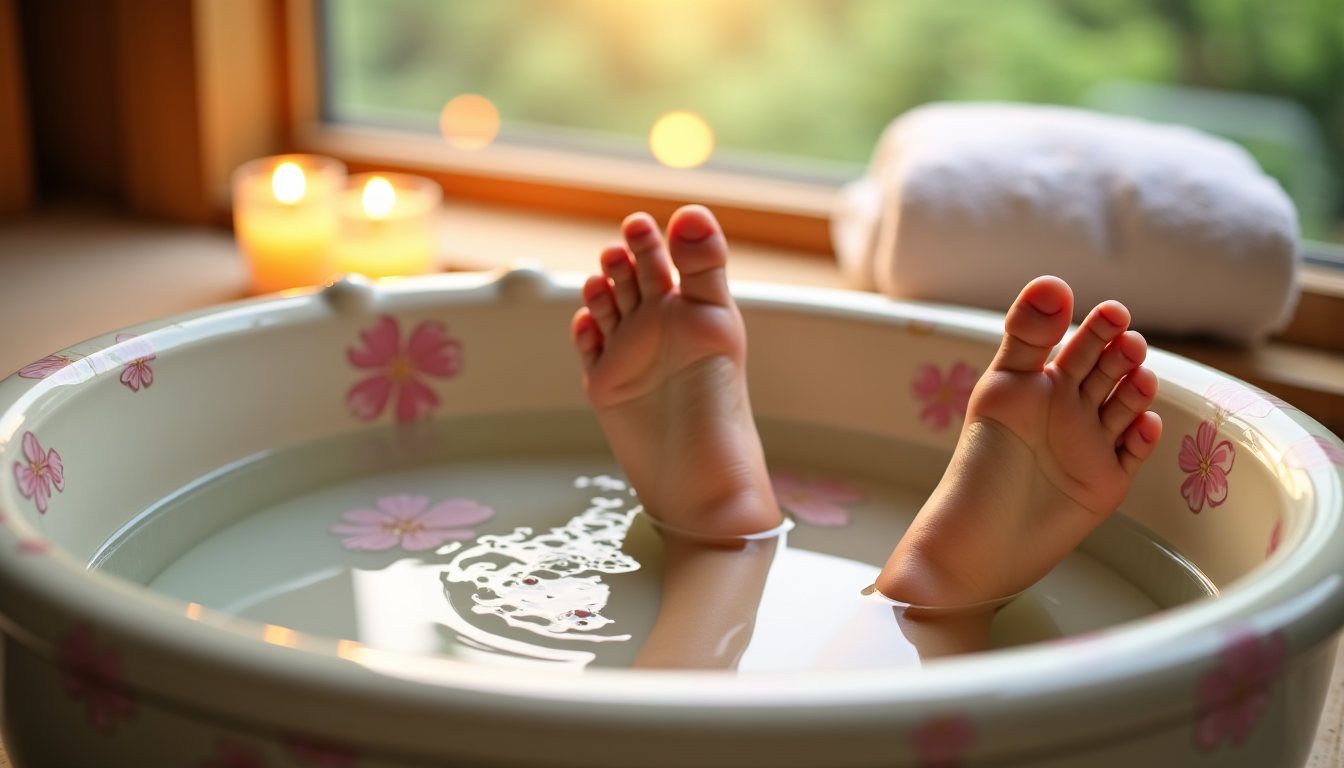 secret pour retrouver des pieds doux et lisses en quelques minutes — un bain de pieds tiède est une première