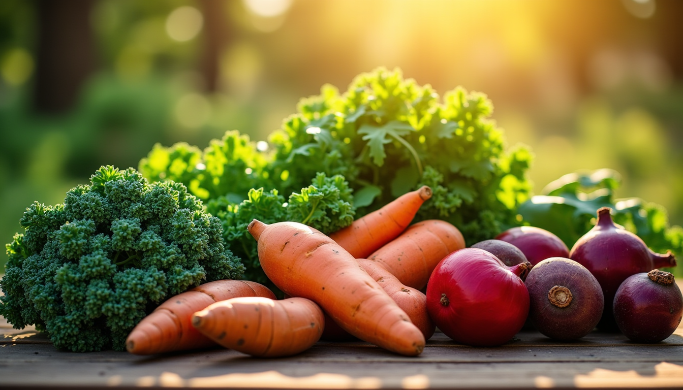 améliorer sa santé grâce à une alimentation équilibrée — le chou frisé et la roquette. légumes racines