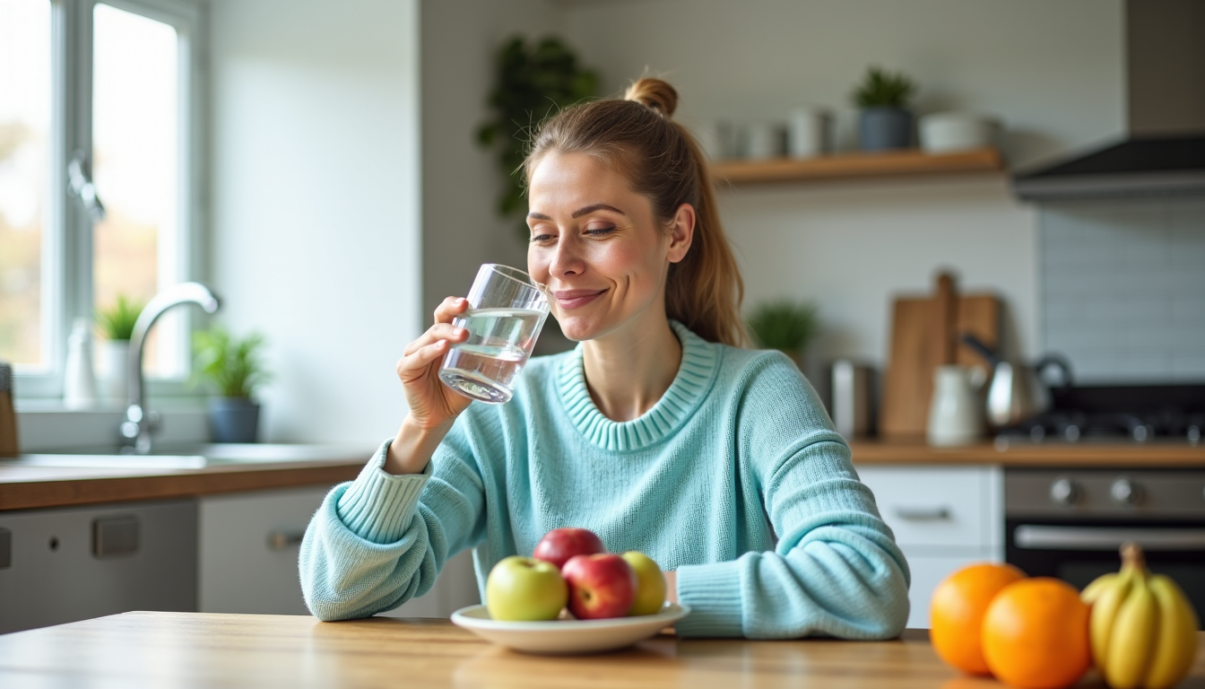 Illustration : l'hydratation est fondamentale. l'eau représente une part majeure — améliorer sa santé grâce à une alimentation équilibrée