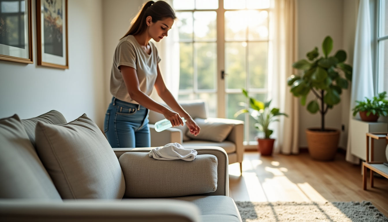 détacher et raviver un canapé en tissu : le guide complet pour retrouver l'éclat du neuf — vaporisez légèrement la solution sur la zone à