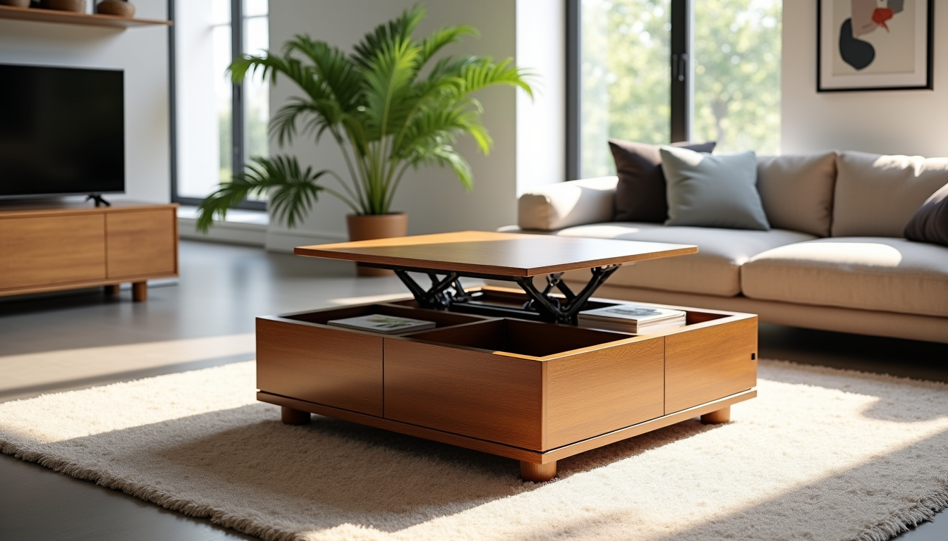 tables basses relevables : 5 critères pour trouver le modèle idéal pour votre intérieur — rangements additionnels : tiroirs, niches ou compartiments sous