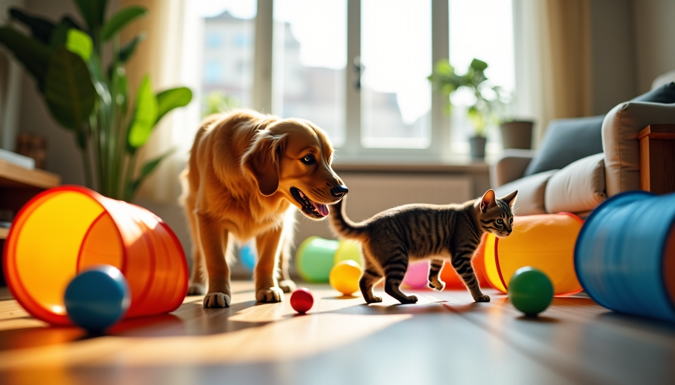Illustration : es tunnels de jeu et les circuits de — accessoires indispensables qui changent la vie de vos chiens et chats