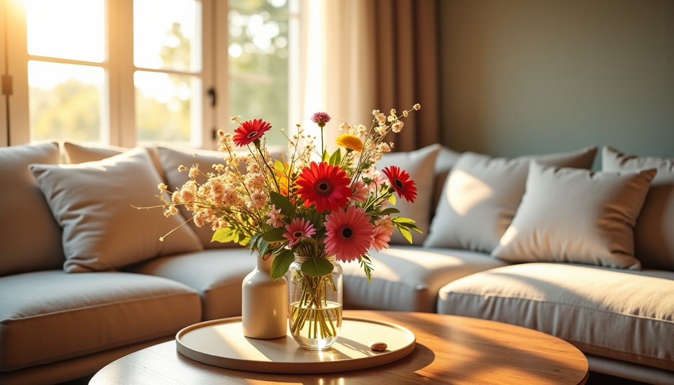Illustration : n'oubliez pas les bouquets de fleurs fraîches ou — inspiration naturelle pour un intérieur apaisant