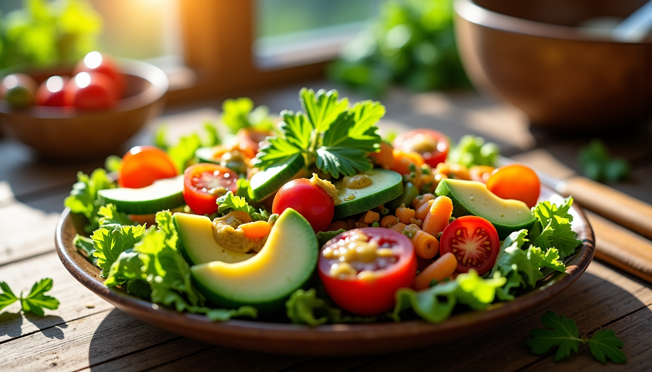 éveillez vos sens avec des recettes créatives et savoureuses — une salade fraîchement assaisonnée, contribuent à l'anticipation et