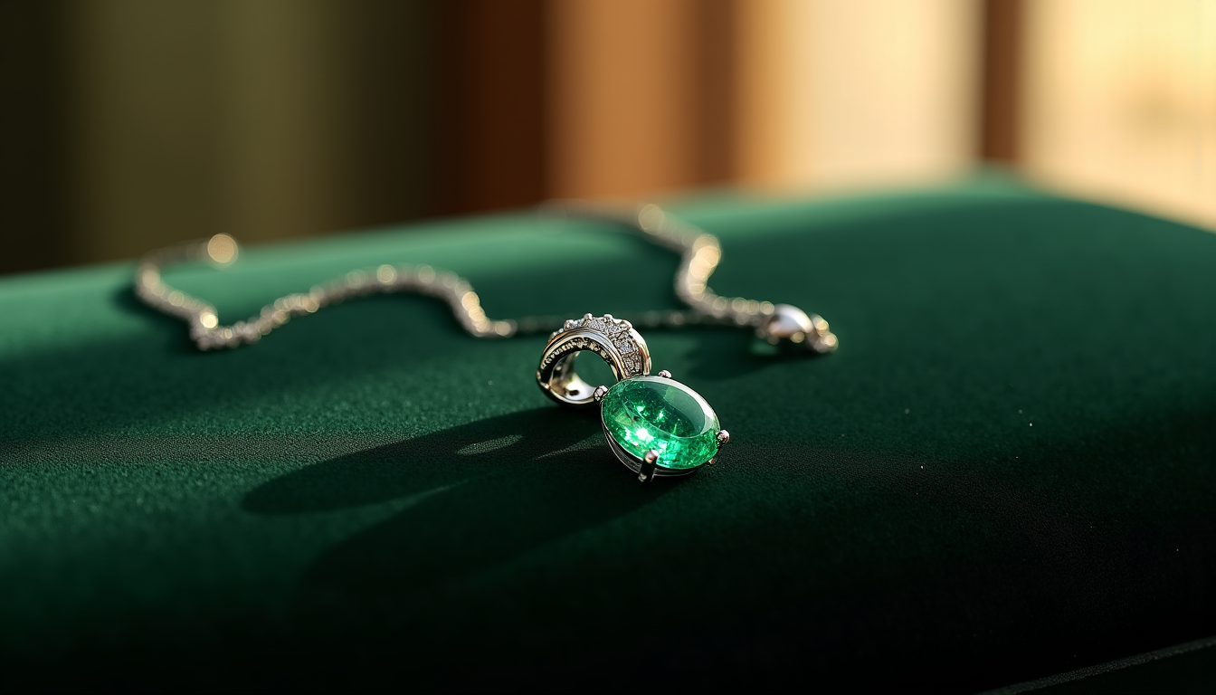 pendentif en pierre précieuse : chaîne, monture et choix de la gemme — s d'un pendentif en émeraude, où la pierre