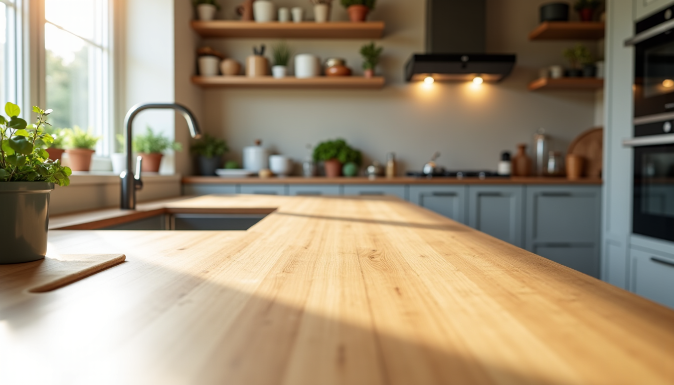 choisir un plan de travail en bois pour une cuisine durable et élégante — contemporain, clair bonne modéré (huile/vernis)