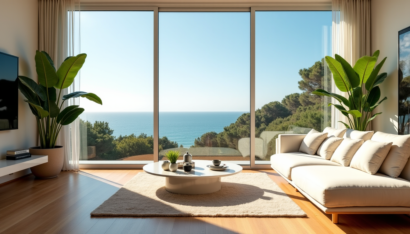 Illustration : une baie vitr&eacute;e plein sud re&ccedil;oit un soleil &mdash; baies vitr&eacute;es plein sud &agrave; marseille : comment les prot&eacute;ger de la chaleur