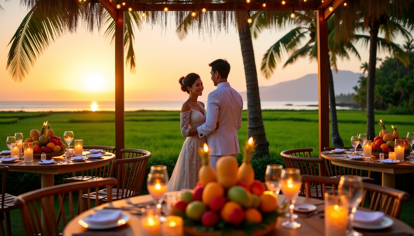 Illustration : un cocktail de bienvenue à base de fruits — mariage à bali : organiser une cérémonie d'exception entre plages de rêve et rizières sacrées