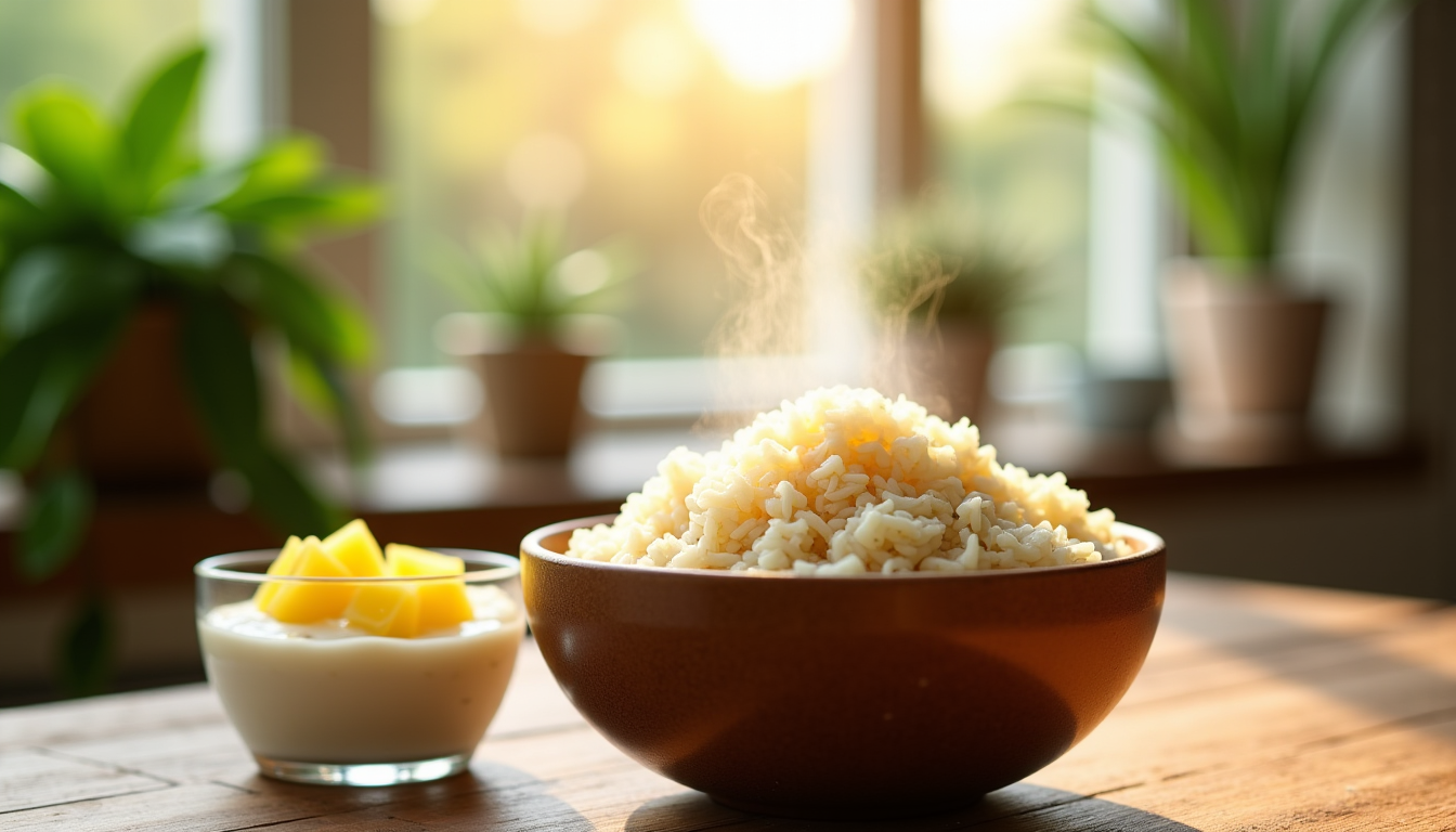 menu anti-inflammatoire semaine : 7 jours de repas simples et réconfortants — riz basmati complet. collation : yaourt de coco
