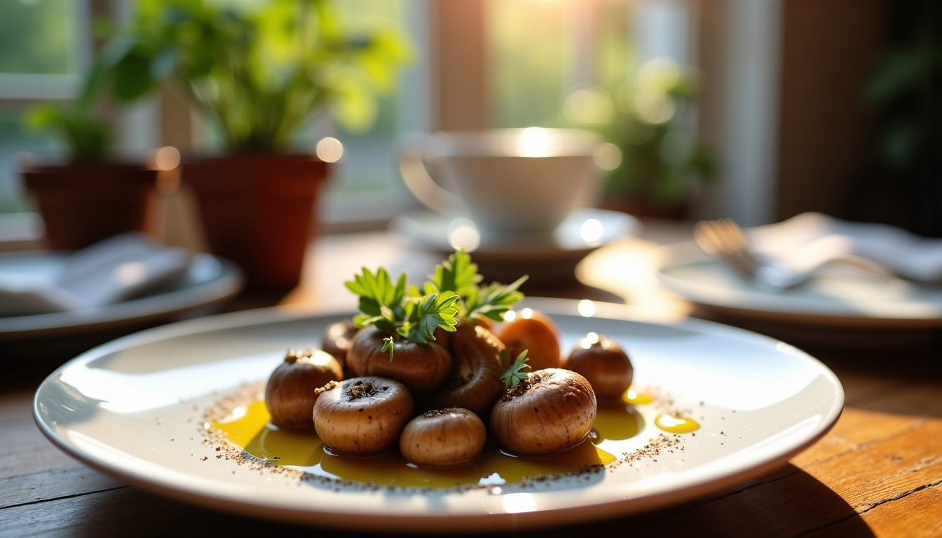 Illustration : es champignons et un filet d'huile de truffe — 10 recettes végan savoureuses à tester d'urgence pour bluffer toute la famille