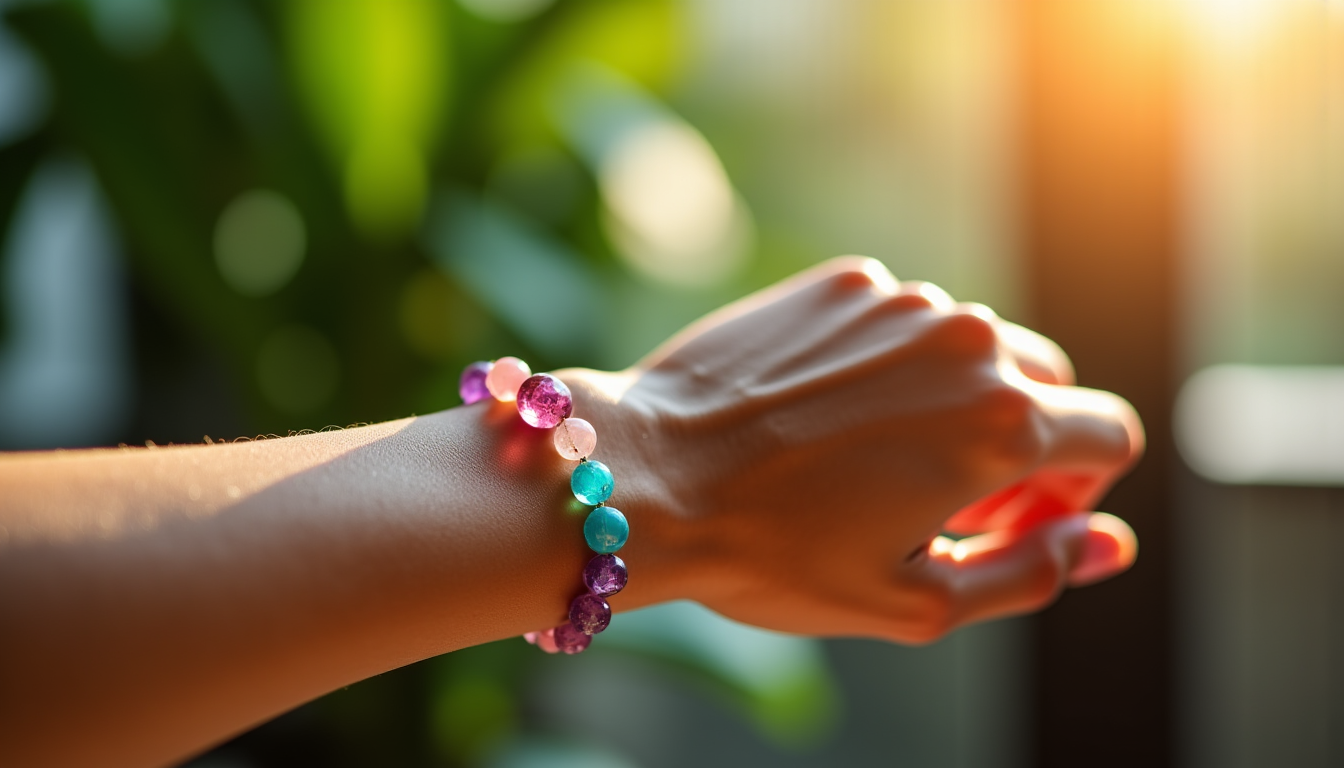 Illustration : enfin, n'oubliez pas que le bracelet sera porté — offrir un bracelet lithothérapie comme cadeau bien-être ?