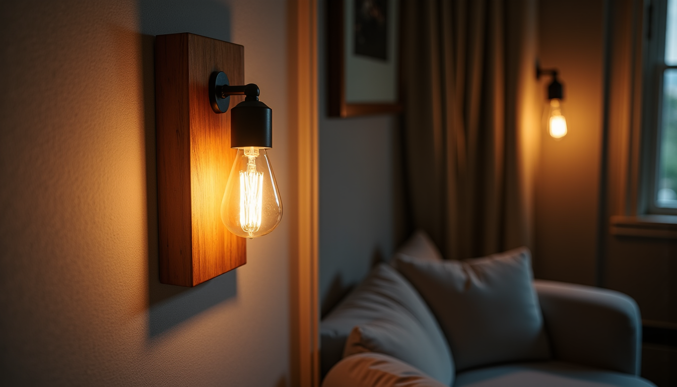 choisir une applique murale en bois pour sublimer votre intérieur — sombre, supportant une ampoule à filament visible, pour