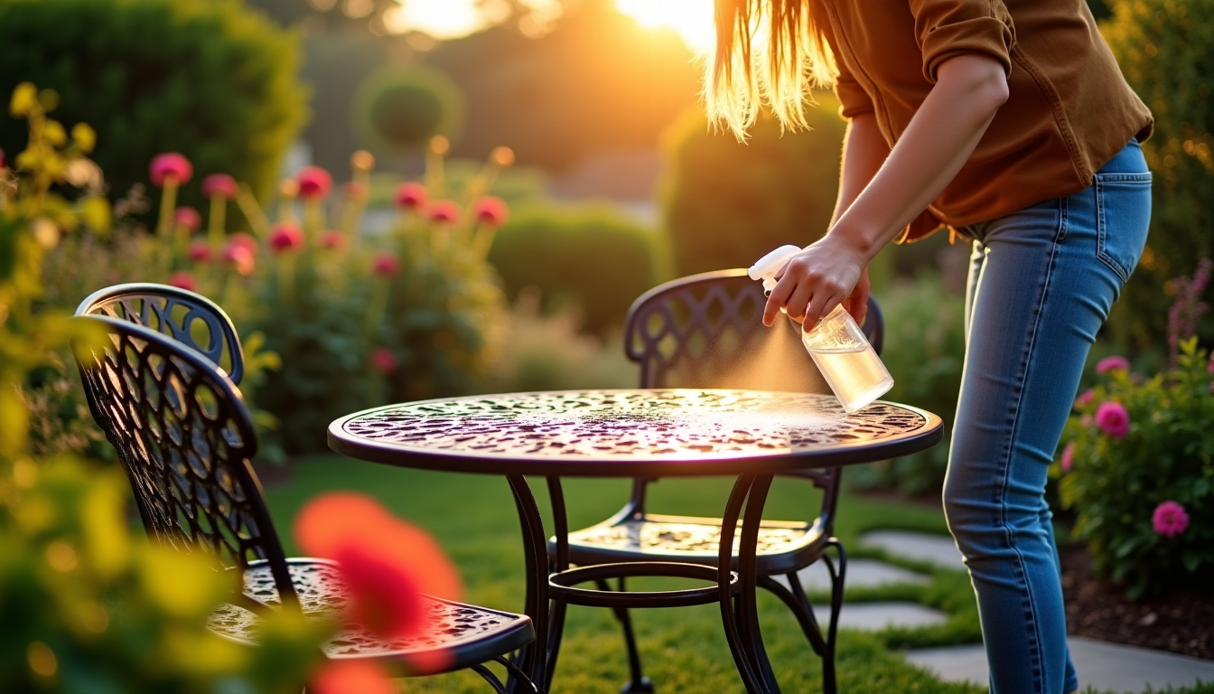 salon de jardin noirci ou vert : les astuces naturelles pour lui rendre son éclat — préparez un mélange à parts égales d'eau chaude