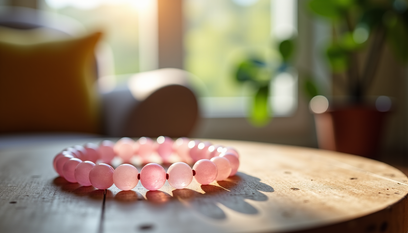 bracelet de lithothérapie contre le stress : les meilleures pierres pour retrouver le calme — un bracelet en quartz rose peut vous aider