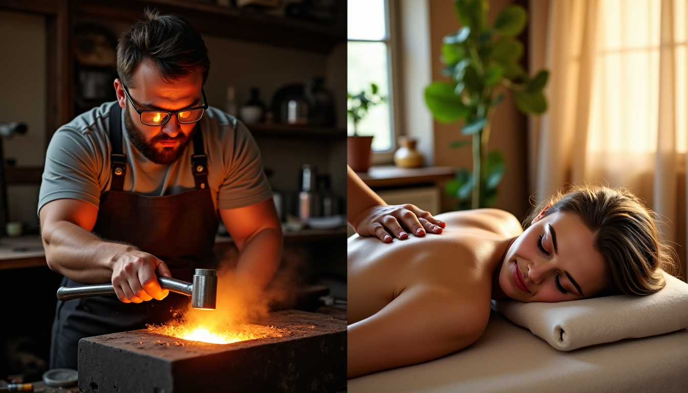 Illustration : à l'opposé de l'effort physique et de la — à qui offrir un atelier de forge ou un massage ayurvédique : profils compatibles