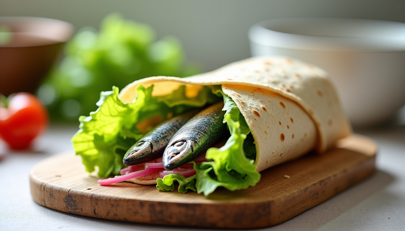 Illustration : les wraps offrent une alternative tout aussi rapide. — idées de recettes simples et rapides à réaliser avec des sardines à l'huile Illustration : les wraps offrent une alternative tout aussi rapide. — idées de recettes simples et rapides à réaliser avec des sardines à l'huile