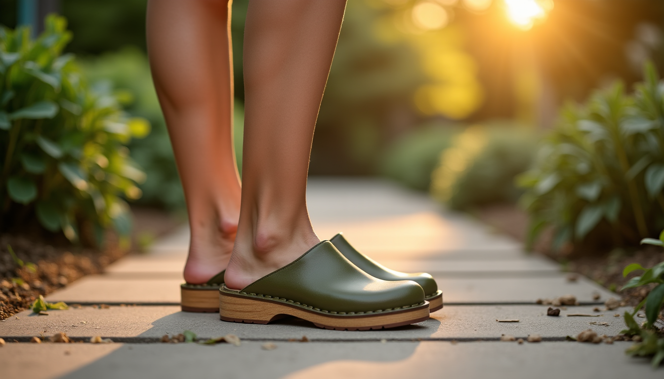 Illustration : pour l'intégrer harmonieusement, pensez à l'équilibre des couleurs — bien choisir son sabot femme kaki selon sa morphologie ?