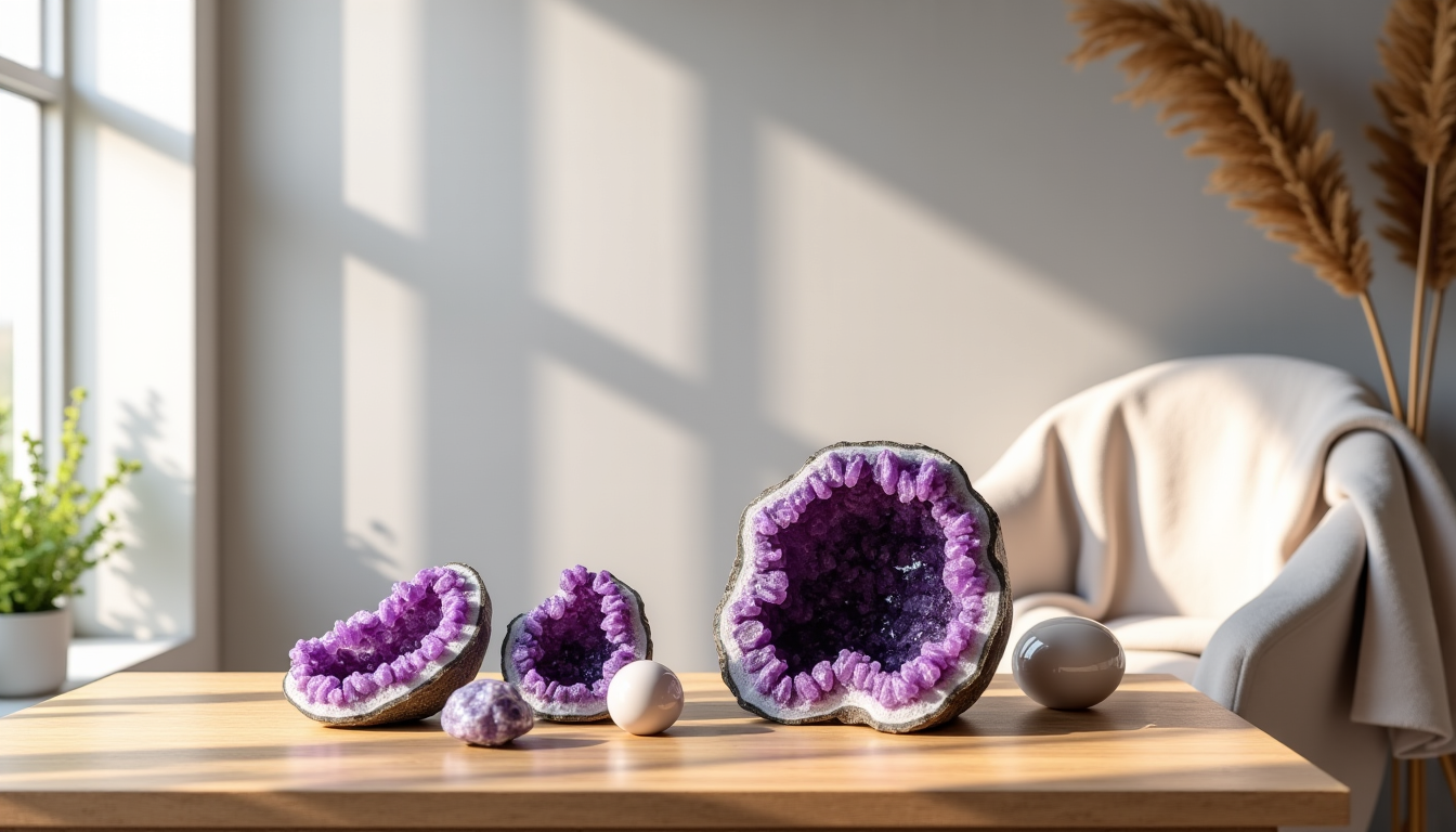 Illustration : par exemple, l'améthyste est souvent associée à la — design et minéraux : les secrets d'une décoration réussie avec la tendance crystals home decor