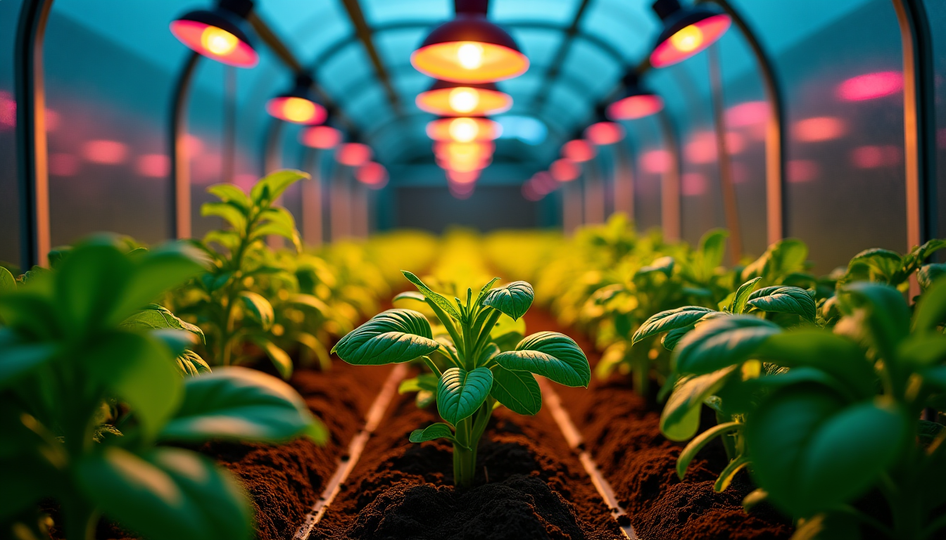 Illustration : ntensité lumineuse modérée. elles sont moins puissantes pour — lumière artificielle en serre de jardin : les vrais bénéfices pour vos plantes
