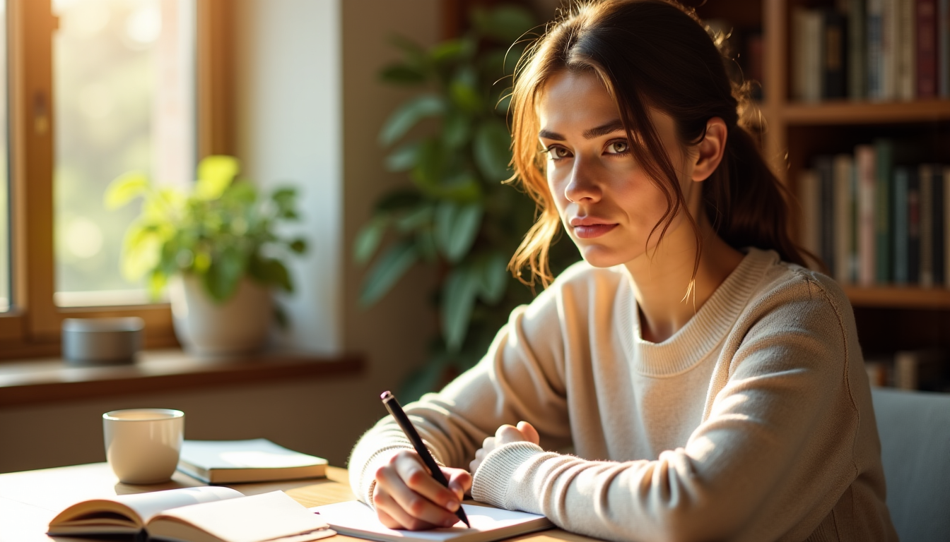 Illustration : tenir un journal peut également être un moyen — guide pratique pour retrouver le calme face au stress quotidien
