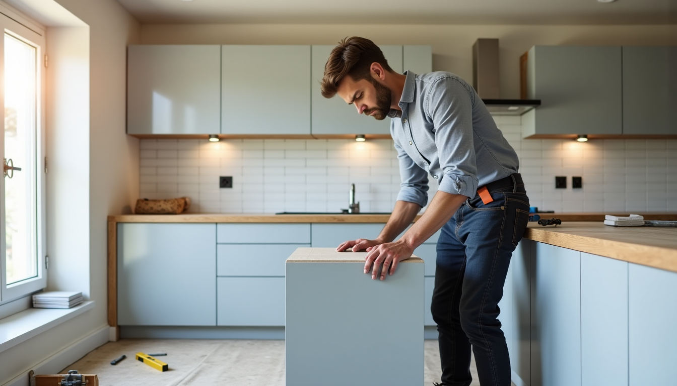Illustration : e eux et au mur. une pose soignée — rénover sa cuisine : méthode complète en 8 étapes avec plan de travail et carrelage mural