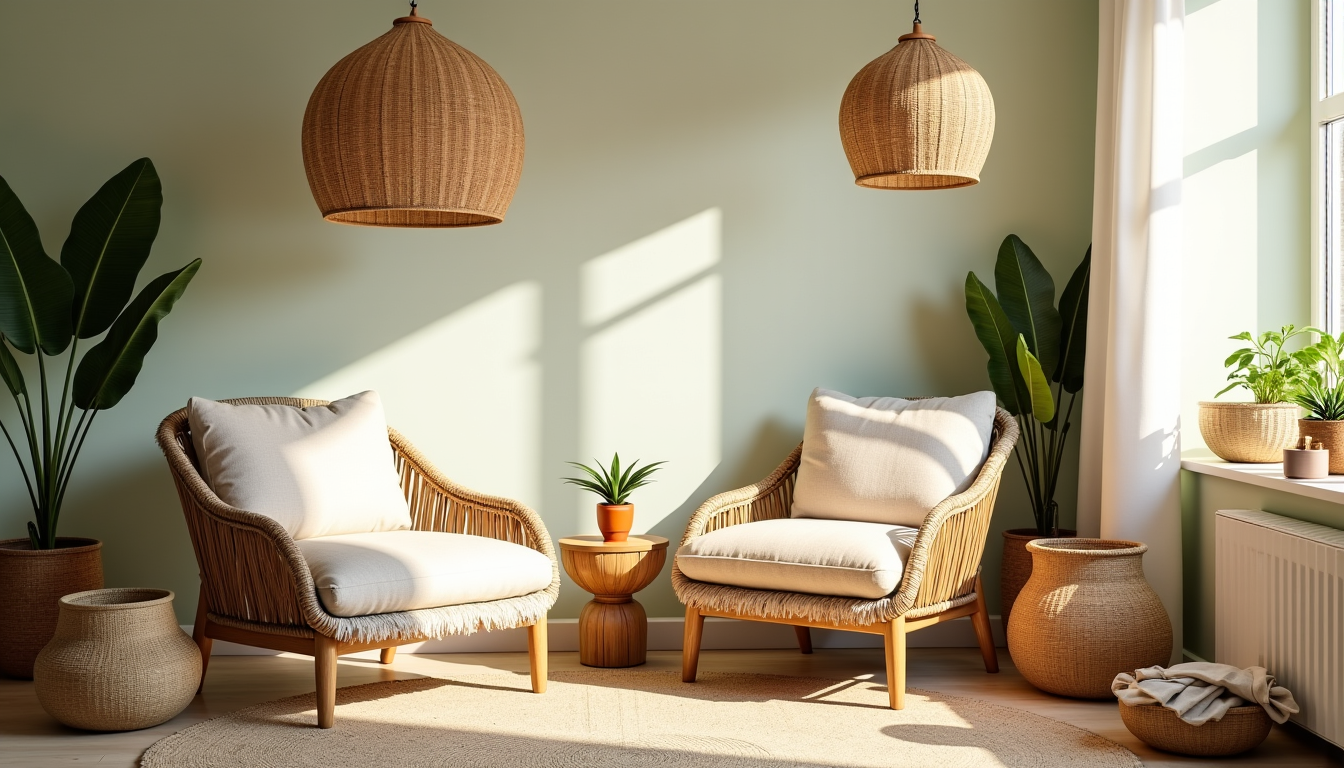 Illustration : bohème, exotique, estivale fauteuils, suspensions, paniers — inspirez votre intérieur avec des idées de décoration uniques