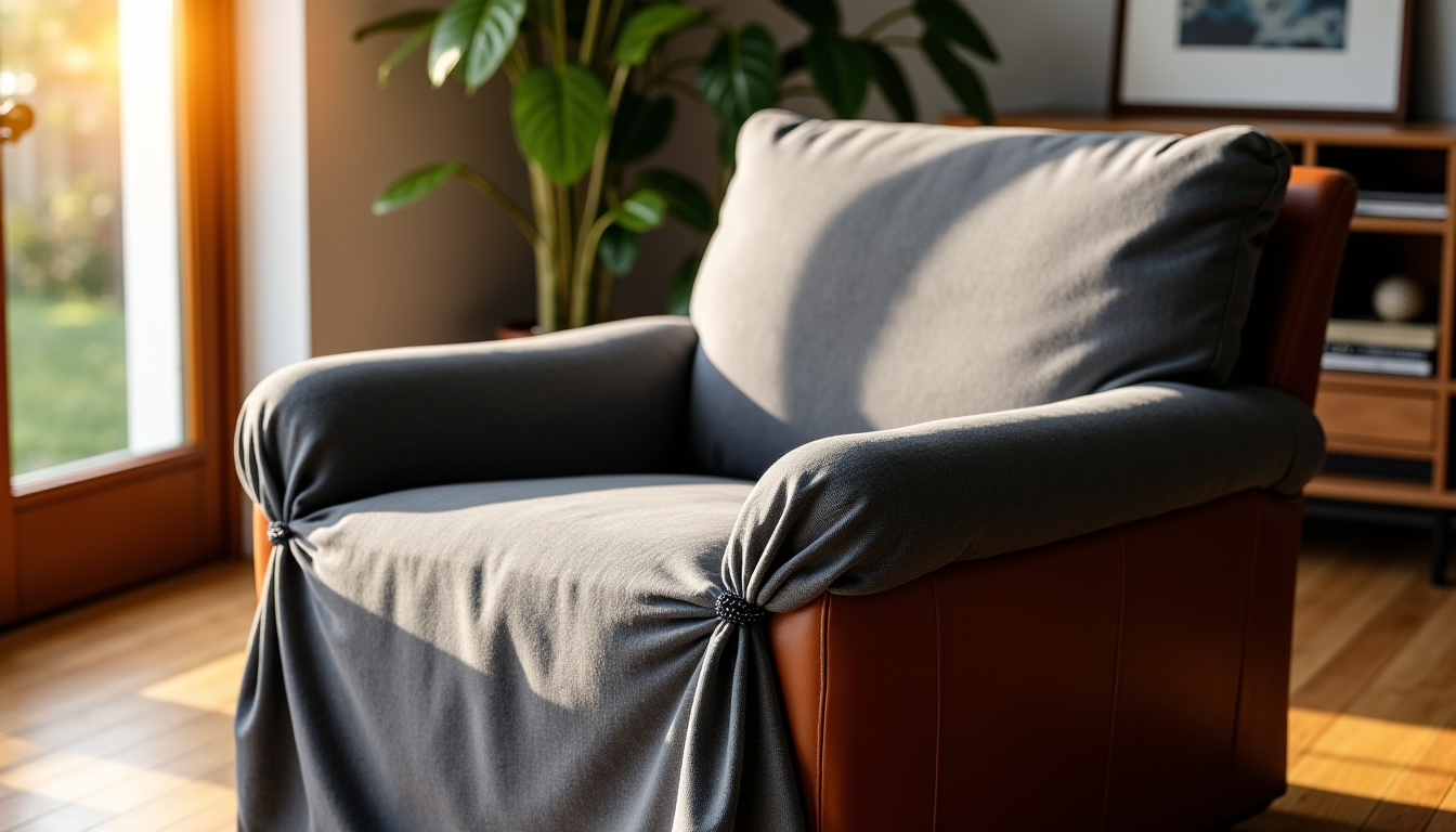 Illustration : une housse avec des élastiques, des sangles ou — housse pour fauteuil en cuir : le guide pour une décoration alliant charme et praticité