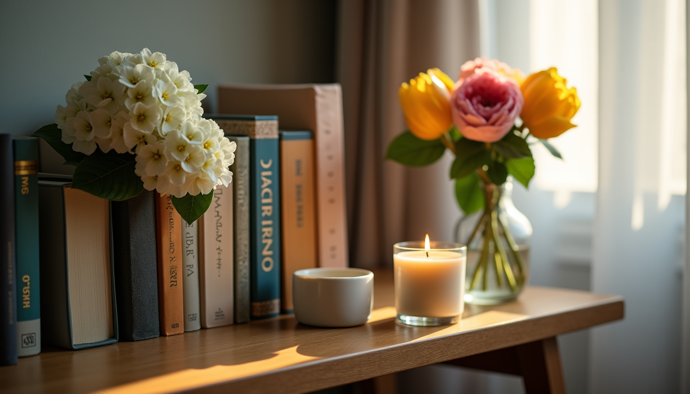Illustration : des livres bien rangés sur une étagère, des — décoration et aménagement : comment rendre un petit espace chaleureux ?