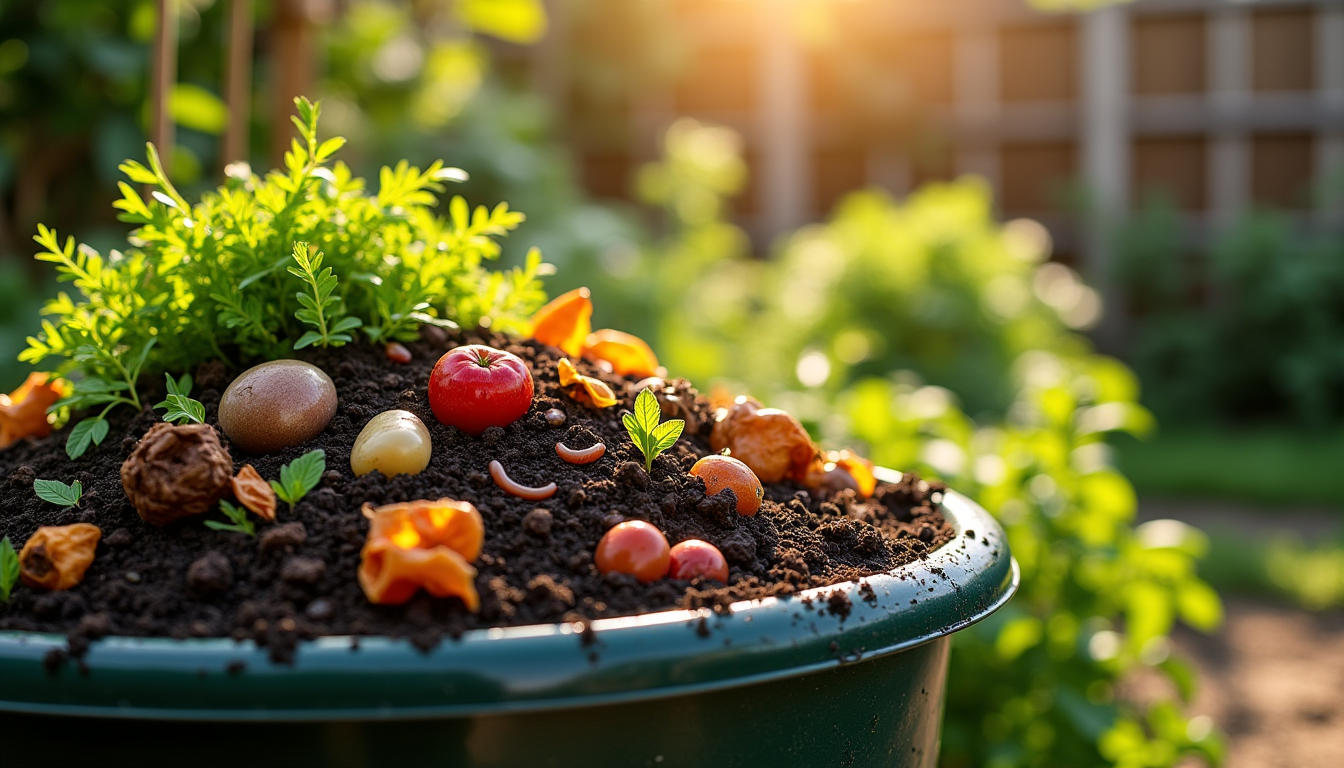 Illustration : le compostage transforme vos déchets organiques (épluchures de — guide ultime du jardin écologique