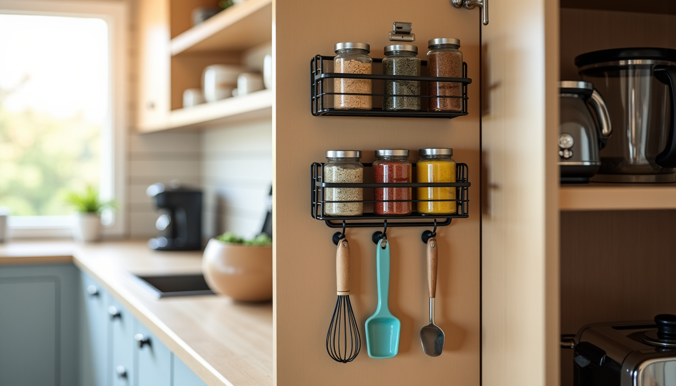 solutions pour gagner de la place dans une petite cuisine — n'oubliez pas l'intérieur des portes de placard. des