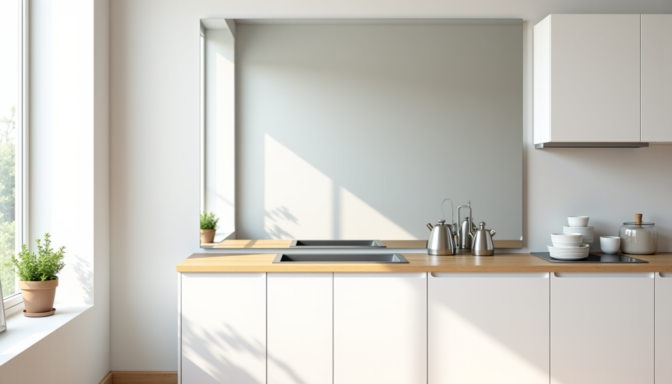 Illustration : enfin, pensez aux miroirs. un miroir bien placé — solutions pour gagner de la place dans une petite cuisine
