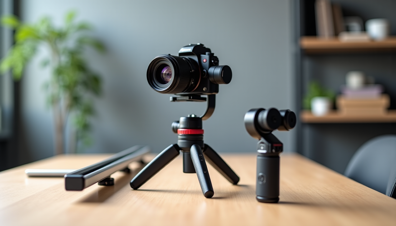 Illustration : trépied de bureau ou standard stabilisateur gimbal, slider — vidéos youtube : comment obtenir un rendu plus professionnel ?
