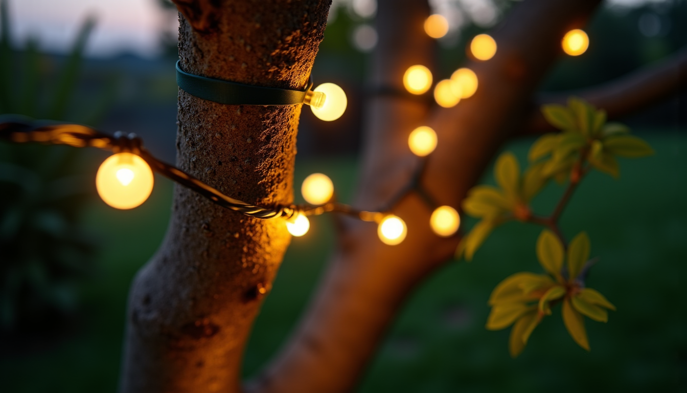 Illustration : rbres, utilisez des liens souples qui n'étranglent pas — guirlandes lumineuses : 6 erreurs d'installation à éviter