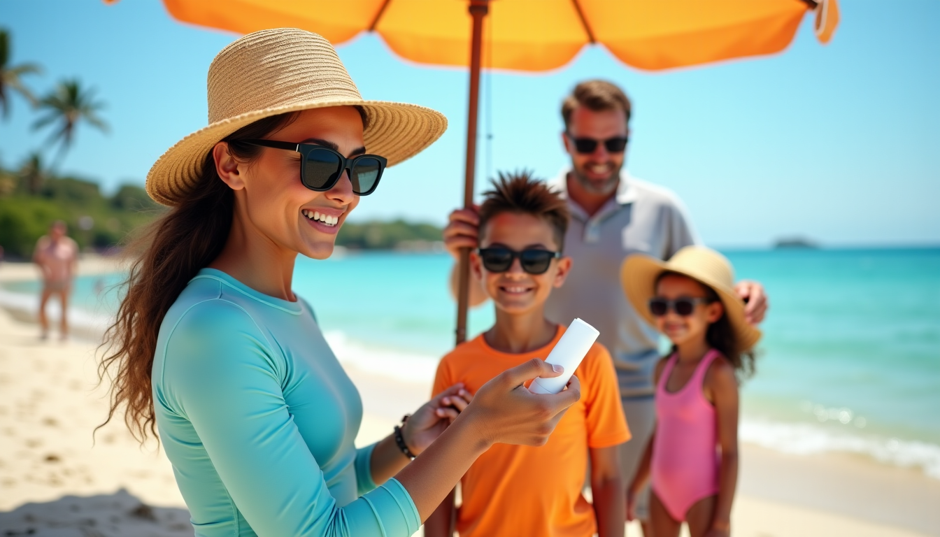 Illustration : : vêtements anti-uv, chapeau, lunettes, ombre et crème — protection solaire : les gestes essentiels pour préserver votre santé cutanée