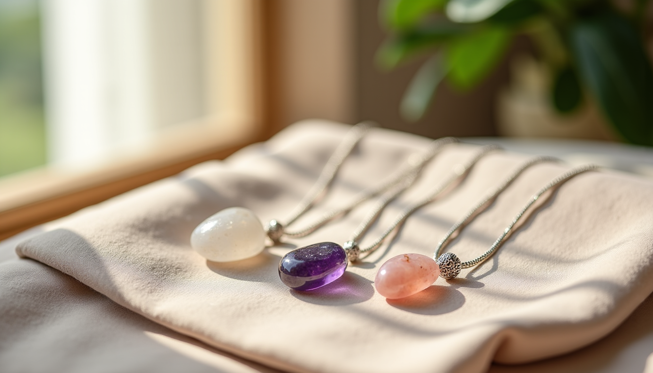 Illustration : age le stress, favorise la sérénité apaisement, méditation, — top 3 des crystal healing necklace pour se protéger