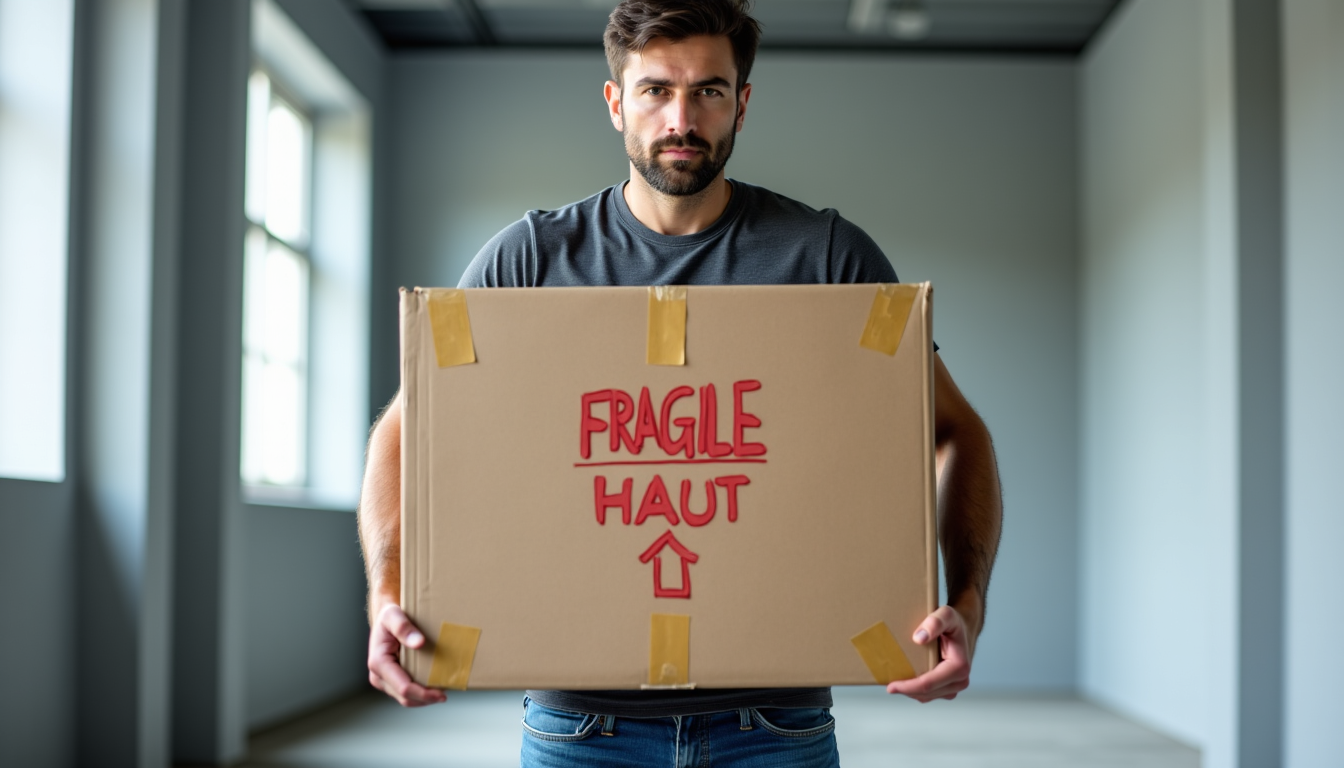 Illustration : ujours clairement le colis avec la mention "fragile" — transporter un miroir sans risquer de le casser ?