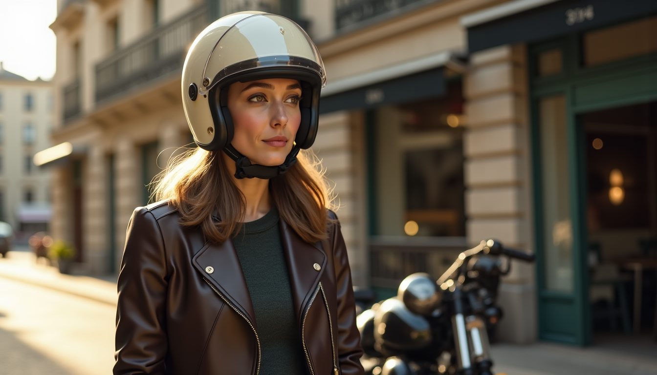 Illustration : our les arr&ecirc;ts fr&eacute;quents en ville. elle doit &mdash; choisir un casque moto vintage alliant style et s&eacute;curit&eacute; ?