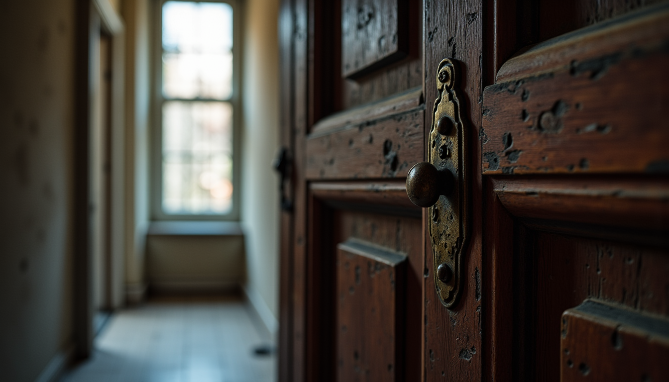 Illustration : une porte d'entrée ancienne, en bois massif mais — repérer un appartement mal isolé pendant une visite ?