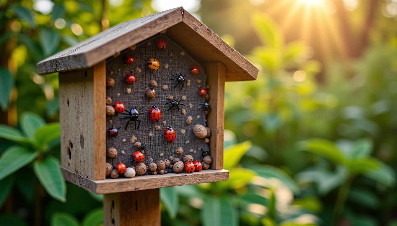 Illustration : mortes coccinelles, araignées maintenus par un grillage fin — installer un hôtel à insectes dans son jardin ?