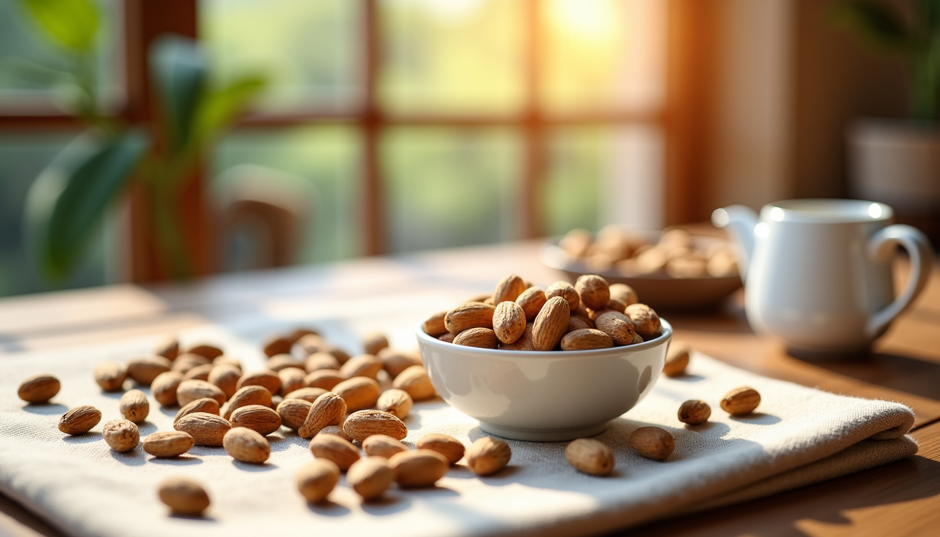 Illustration : éagineux (amande, cacahuète sans sucre ajouté) peuvent compléter — aliments privilégier pour un petit-déjeuner rassasiant ?