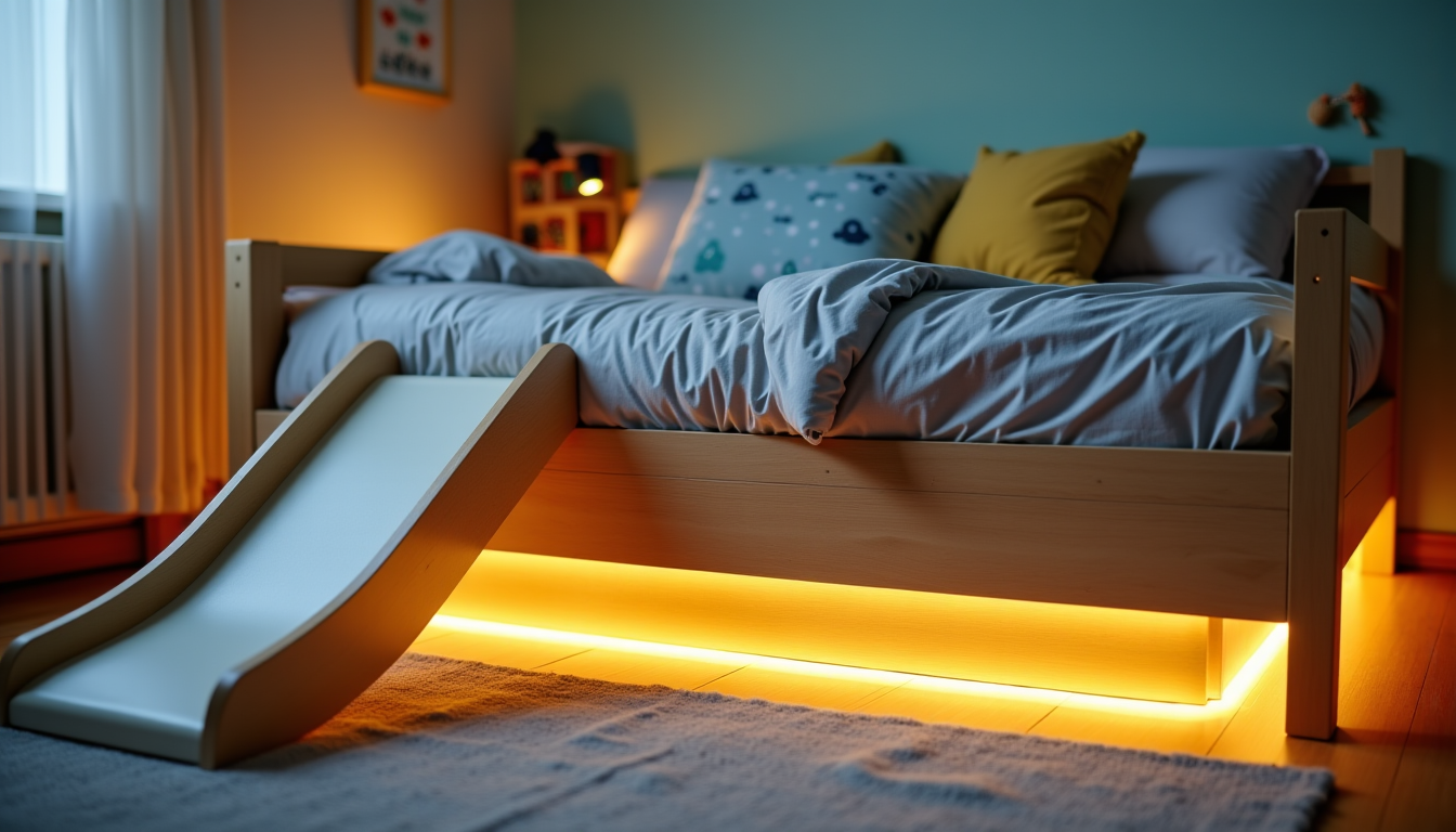 Illustration : enfin, un éclairage nocturne doux peut rassurer l'enfant — lit toboggan : à quel âge votre enfant peut-il l'utiliser en toute sécurité