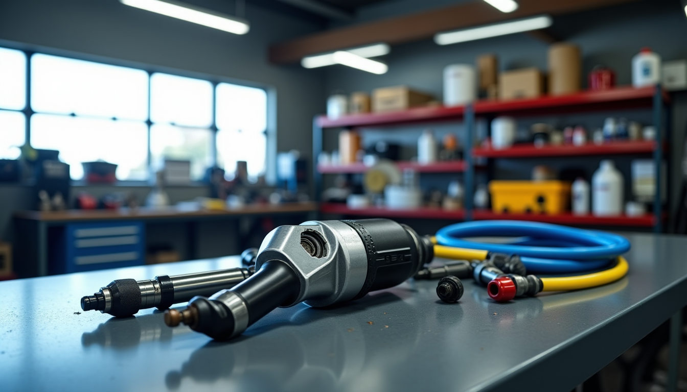 Illustration : l'outillage pneumatique, aliment&eacute; par le compresseur, inclut &eacute;galement &mdash; outils indispensables pour &eacute;quiper un atelier m&eacute;canique professionnel